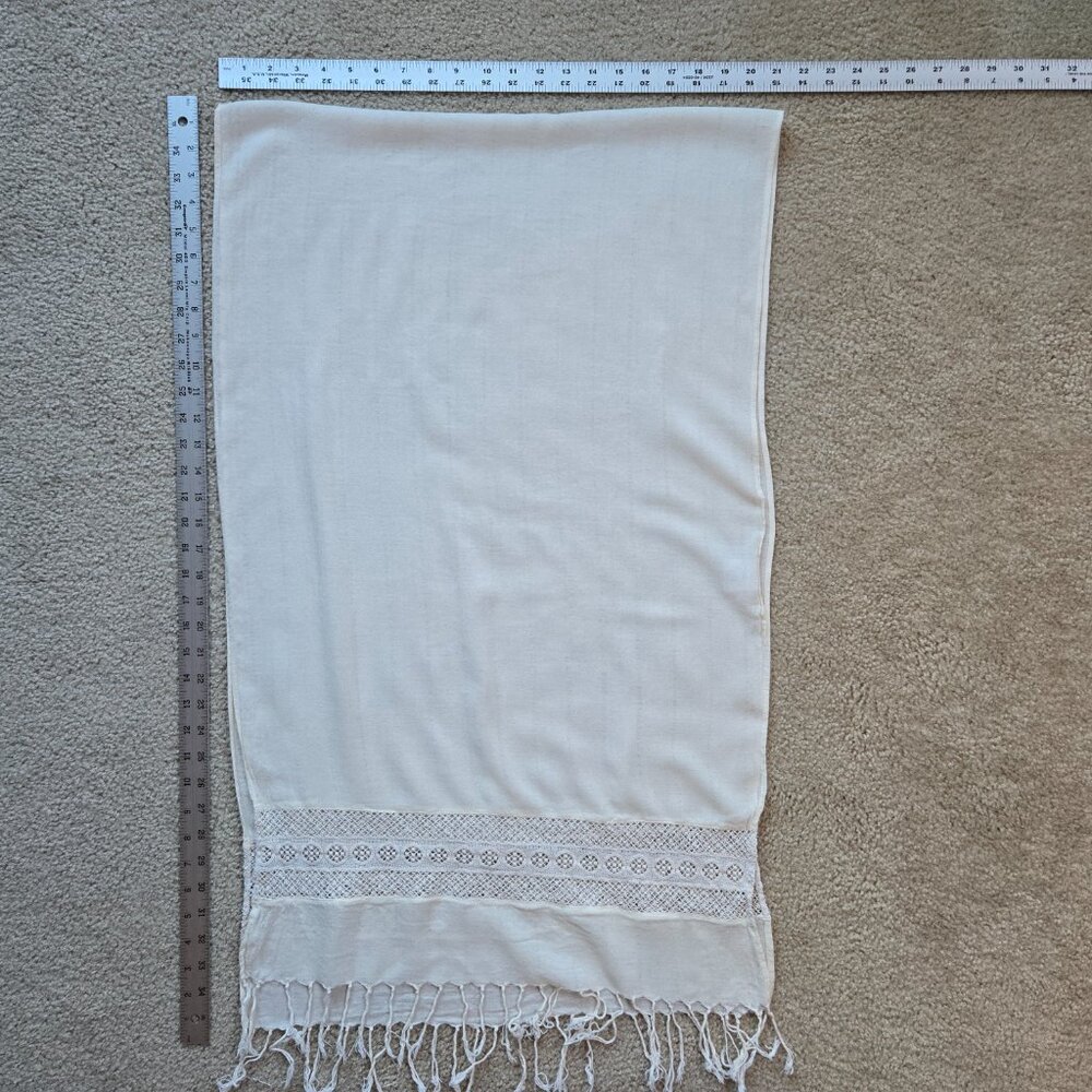 Crochet Lace Detailed Ivory Scarf Boho - Picture 6 of 6
